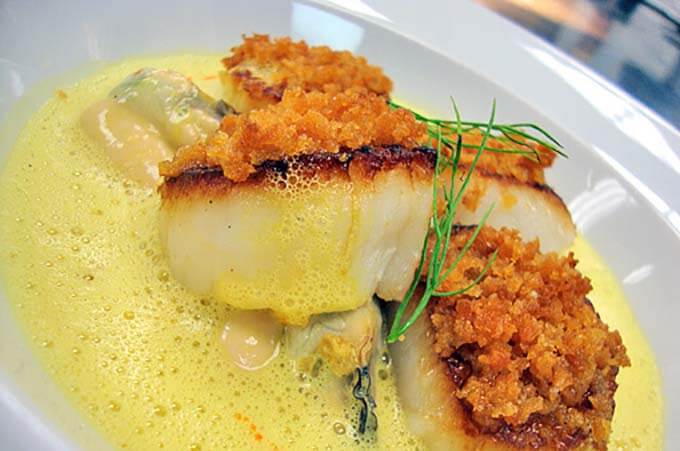 Macadamia crusted cod with lemon & orange myrtle sauce