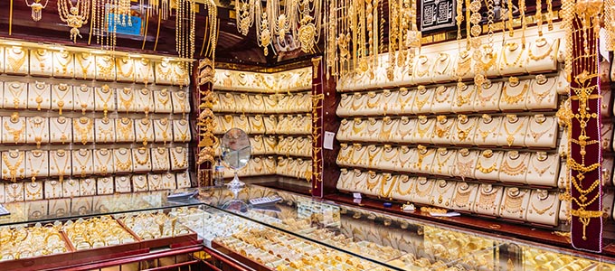 Jewellery stall at the gold souk in Dubai