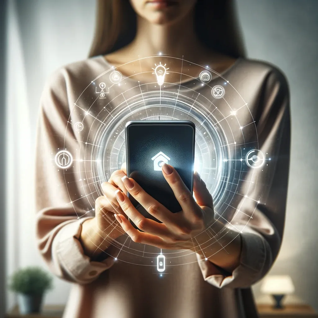 A woman connecting her phone to smart apps