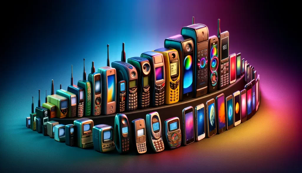 A collection of old and modern mobile and smartphones