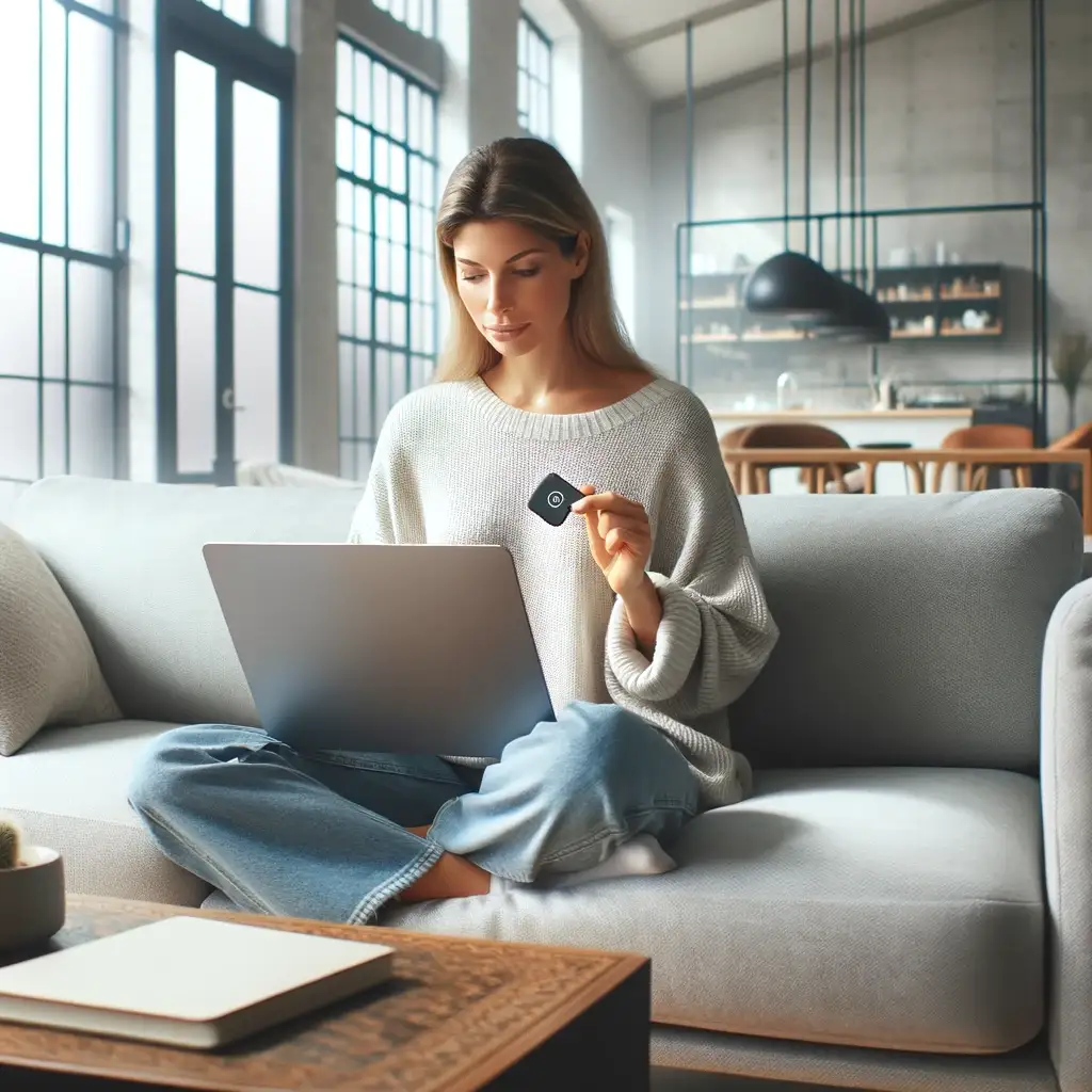 A woman logging into her Google account with a YubiKey